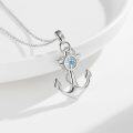wholesale 925 Sterling Silver Anchor Pendant Necklace with Blue Crystal - Sailor Nautical Jewelry for Women-0-2