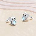 wholesale 925 Sterling Silver Owl Stud Earrings with Blue Moonstone and Black Cubic Zirconia Eyes-0-5