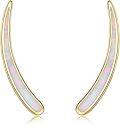 wholesale 925 Sterling Silver White Opal Curved Ear Climber Non-Hypoallergenic Crawler Earrings for Women Girls Gifts Jewelry 4cm Long-0-0