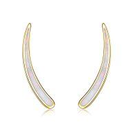 wholesale 925 Sterling Silver White Opal Curved Ear Climber Non-Hypoallergenic Crawler Earrings for Women Girls Gifts Jewelry 4cm Long-1-Gold-Created white opal ear climber