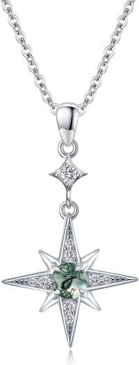 wholesale 925 Sterling Silver Green Moonglow Star Pendant Necklace for Women and Girls-Star Moss Agate Necklace