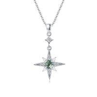 wholesale 925 Sterling Silver Green Moonglow Star Pendant Necklace for Women and Girls-Star Moss Agate Necklace