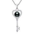 TOUPOP Sterling Silver Black Pearls Tahitian Love Heart Key Necklace-0-1