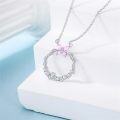 wholesale 925 Sterling Silver Pink & White CZ Butterfly Circle Pendant Necklace for Women-0-1