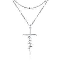 wholesale 925 Sterling Silver Faith Cross Layered Pendant Necklace for Women Girls Christian s-Layered Faith-Silver