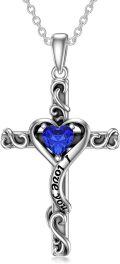 wholesale TOUPOP Birthstone Cross Necklace For Women 925 Sterling Silver Heart Cross Pendant Necklace I Love You Jewelry Anniversary Birthday Christmas Gifts For Her Mom Wife Girlfriend -0-0