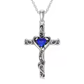 TOUPOP Sterling Silver Birthstone Heart Cross Pendant Necklace For Women-0-0