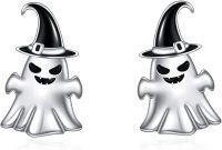 wholesale 925 Sterling Silver Witch Hat Ghost Skull Stud Earrings for Women Girls Hallowmas Gift Hypoallergenic Jewelry 4PCs Set-Ghost