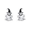wholesale 925 Sterling Silver Halloween Witch Hat Ghost Stud Earrings Platinum Plated-0-0