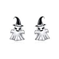 wholesale 925 Sterling Silver Halloween Witch Hat Ghost Stud Earrings Platinum Plated-Ghost