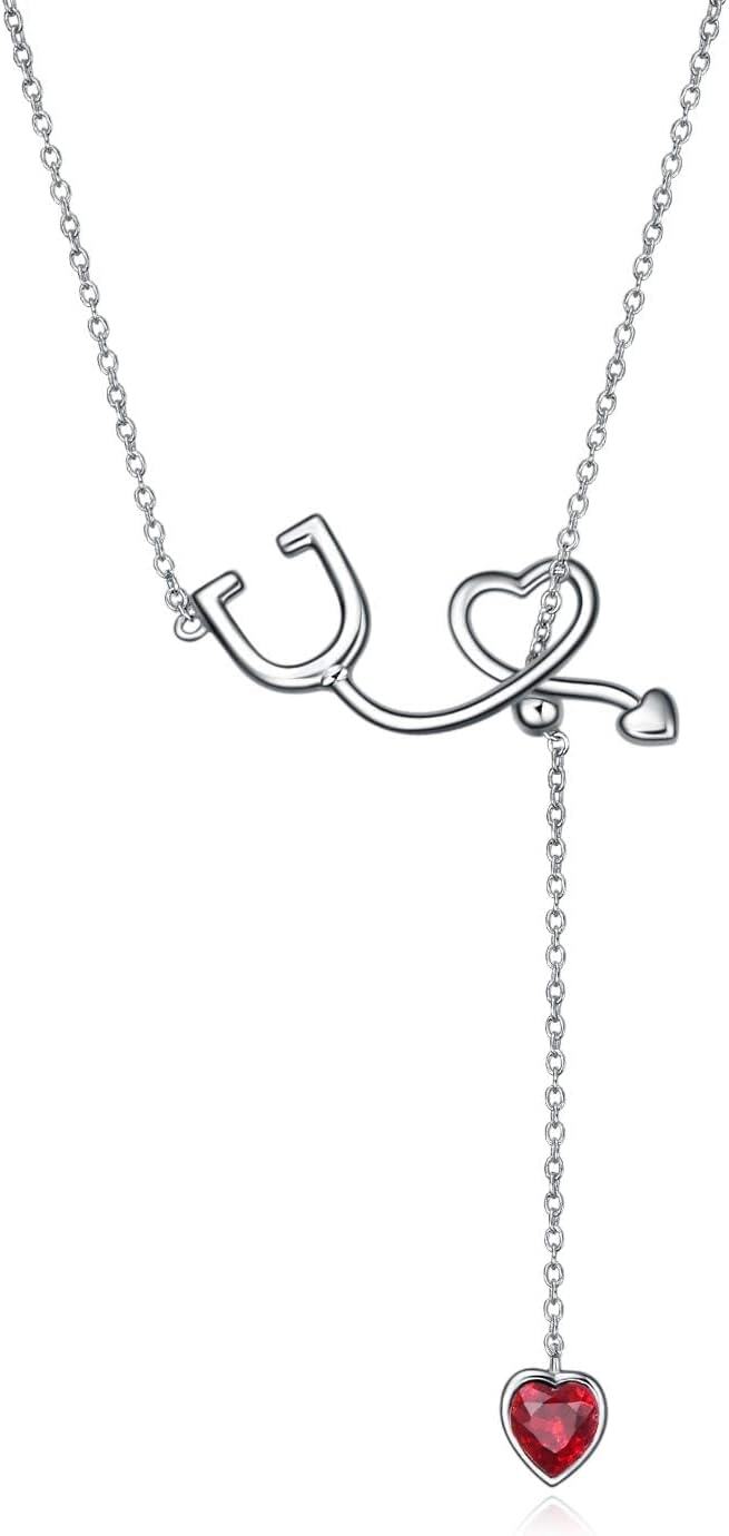925 Sterling Silver Crystal Austria Stethoscope Lariat Necklace Nurse Gift 22-0-0