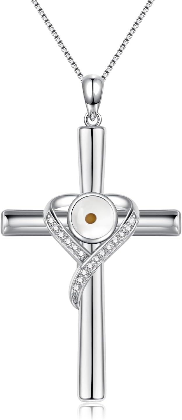 wholesale 925 Sterling Silver Cross with Mustard Seed and Cubic Zirconia Heart Pendant Necklace for Women Christian s-0-0