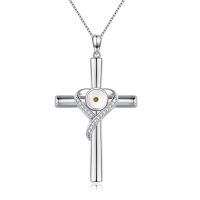 wholesale 925 Sterling Silver Cross Pendant With Crystal Details-B01 - Mustard Seed Cross (White Gold)