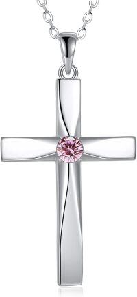 wholesale 925 Sterling Silver Birthstone Origami Cross Pendant Necklace-October