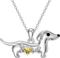 wholesale 925 Sterling Silver Dachshund Birthstone Necklace for Women Dog Lovers-M11 November-Citrine