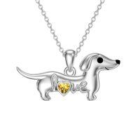 wholesale 925 Sterling Silver Dachshund Birthstone Necklace for Women Dog Lovers-M11 November-Citrine
