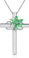 wholesale 925 Sterling Silver Green Enamel Starfish Birthstone Cross Pendant Necklace for Women Girls Birthday Gifts Jewelry Accessories 43mm Length Chain-0-0