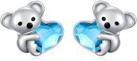 wholesale 925 Sterling Silver Koala Bear Heart Crystal Stud Earrings - Hypoallergenic Gift for Women-December