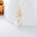 wholesale 14K Gold Diamond & Pearl Butterfly Crown Flower Pendant Necklace for Women (Length: 16-18)-0-2