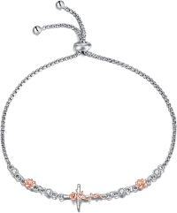 wholesale 925 Sterling Silver Rose Gold Flower & Crystal Adjustable Bolo Bracelet for Women Girls Religious s-Rose cross bracelets