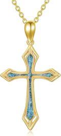 wholesale 14K Gold Turquoise Inlay Cross Pendant Necklace for Women - Baptism Gift for Mom or Wife-0-0