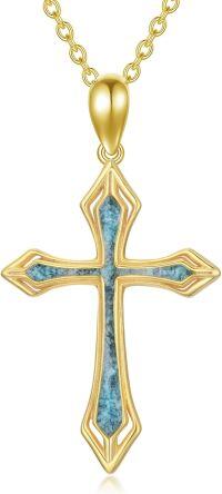 wholesale 14K Gold Turquoise Inlay Cross Pendant Necklace for Women - Baptism Gift for Mom or Wife-Celtic Turquoise Cross