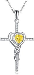 wholesale TOUPOP Cross Infinity Necklaces For Women White Gold S925 Sterling Silver Citrine November Birthstone Pendant Necklace Christian Religious Faith Cross Birthday Jewelry For Girlfriend Wife Daughter -0-0