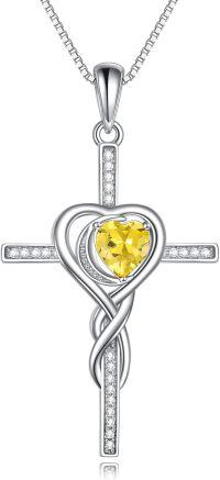 wholesale TOUPOP Cross Infinity Necklaces For Women White Gold S925 Sterling Silver Citrine November Birthstone Pendant Necklace Christian Religious Faith Cross Birthday Jewelry For Girlfriend Wife Daughter -undefined