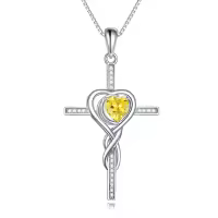 TOUPOP White Gold S925 Citrine Cross Infinity Pendant Necklace-undefined