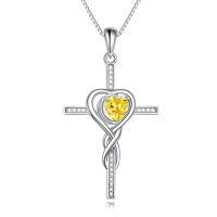 TOUPOP White Gold S925 Citrine Cross Infinity Pendant Necklace-undefined