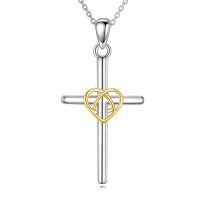 wholesale 925 Sterling Silver Heart and Infinity Gothic Cross Pendant Necklace for Women-Gold heart
