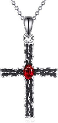 wholesale 925 Sterling Silver Gothic Red Crystal Cross Pendant Necklace for Women GOTHIC JEWELRY GIFTS-Red Crystal
