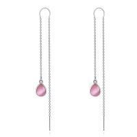 wholesale 925 Sterling Silver Teardrop Pink Stone Earrings-Pink thread earrings