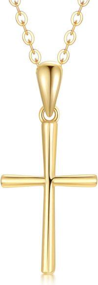 wholesale 14K White Gold Polished Cross Pendant Chain Necklace for Women Girls 20 + Extender-Yellow Gold gold