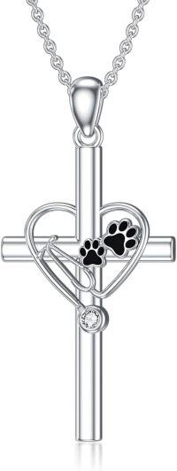 wholesale Sterling Silver Birthstone Vet Stethoscope Necklace Dog Paw Pendant Nurse Jewelry Gift for Women Veterinarians-Stethoscope-Cross Silver Vet Cross
