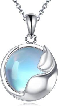 wholesale 925 Sterling Silver Blue Moonstone Pendant Necklaces for Women - Unique Animal Shape Charm Gifts-Cat Moonstone