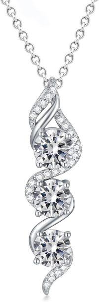 wholesale Sterling Silver 5mm Round Cut Three Birthstone Pendant Necklace w 18+2 Chain-White