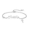 wholesale 925 Sterling Silver Faith Cross Charm Bracelet With Crystal Bead-0-0