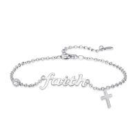 wholesale 925 Sterling Silver Faith Cross Charm Bracelet With Crystal Bead-faith cross bracelet