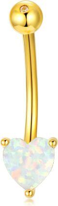wholesale 925 Sterling Silver Plated 14K Gold  Heart Belly Button Ring 16mm Body Piercing Jewelry for Women-0-6