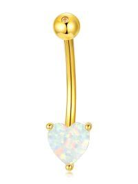 wholesale 925 Sterling Silver Plated 14K Gold  Heart Belly Button Ring 16mm Body Piercing Jewelry for Women-Opal