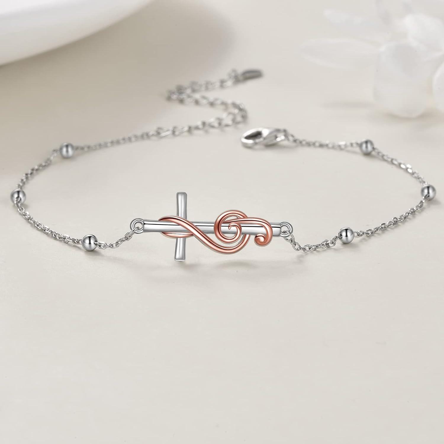 wholesale 925 Sterling Silver Infinity Cross & Treble Clef Charm Bracelet Gift for Her-0-3