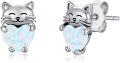 wholesale 925 Sterling Silver Heart-Shaped Opal Cat Stud Earrings - Adorable Kitty  for Her-0-0