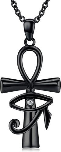 wholesale Black  Eye of Horus Ankh Pendant Necklace - Egyptian Protection  for Men Women-Black gold