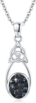 wholesale 925 Sterling Silver Celtic Knot Oval Moonstone Abalone Shell Pendant Necklace-0-0