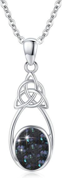 wholesale 925 Sterling Silver Celtic Knot Oval Moonstone Abalone Shell Pendant Necklace-B-Abalone Shell