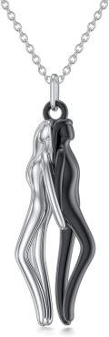 wholesale 925 Sterling Silver Black and White Couple Embrace Pendant Necklaces for Women Valentines Gifts-0-0