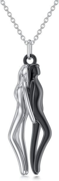 wholesale 925 Sterling Silver Black and White Couple Embrace Pendant Necklaces for Women Valentines Gifts-A3-Sisters Back to Back