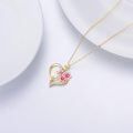 wholesale 14k Yellow Gold Heart Pendant With Pink Enamel Flowers-0-3