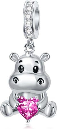 wholesale 925 Sterling Silver Birthstone Hippo Charm for Bracelets Jewelry-10-Oct-Hippo